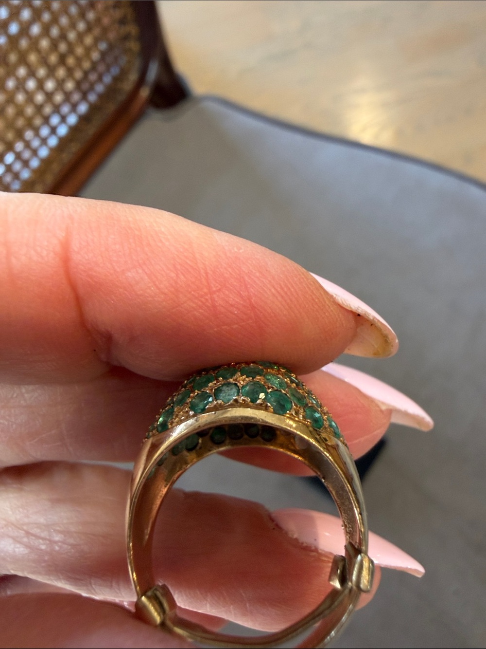 VINTAGE 14K Gold ( 585 stamp )Emerald & Diamond Dome Statement Ring Size Large - Picture 5 of 11